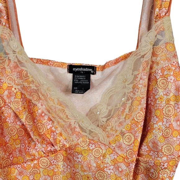 Eyeshadow Vintage Y2K Silky Feel Orange Lace Trim Floral Babygirl Camisole L - Picture 5 of 16